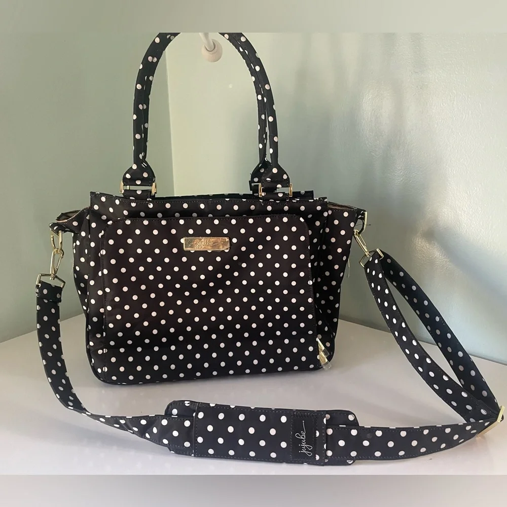 JuJuBe Baby Diaper Bag Polka Dot Tote Bag Changing Pad Pockets Storage New
